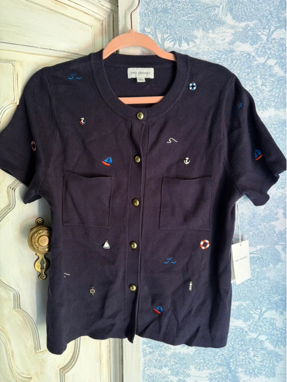 Free assembly nautical sailing navy cardigan